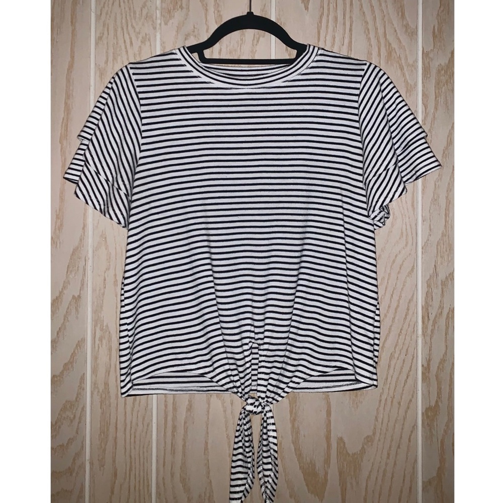 Black & White Striped Tie Knot Tee